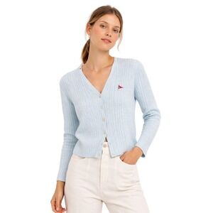 SPLENDOR 90s Light Blue Cable Knit Button Cardigan Nautical Prep Size S